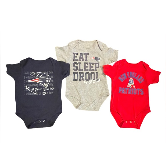 NFL Other - 3~Patriots Onesies One Piece Snap Suit Baby 0-3 Month Red/White/Blue 100%Cotton